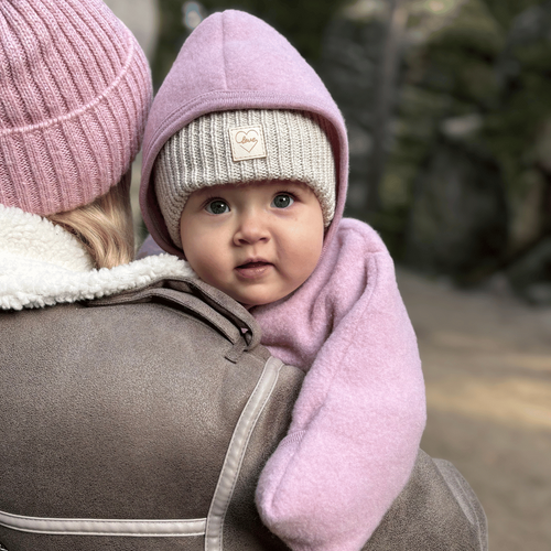 Dievčenská zimná čiapka růžová 100% extra jemná merino vlnená, podšitá vlneným flísom Havana