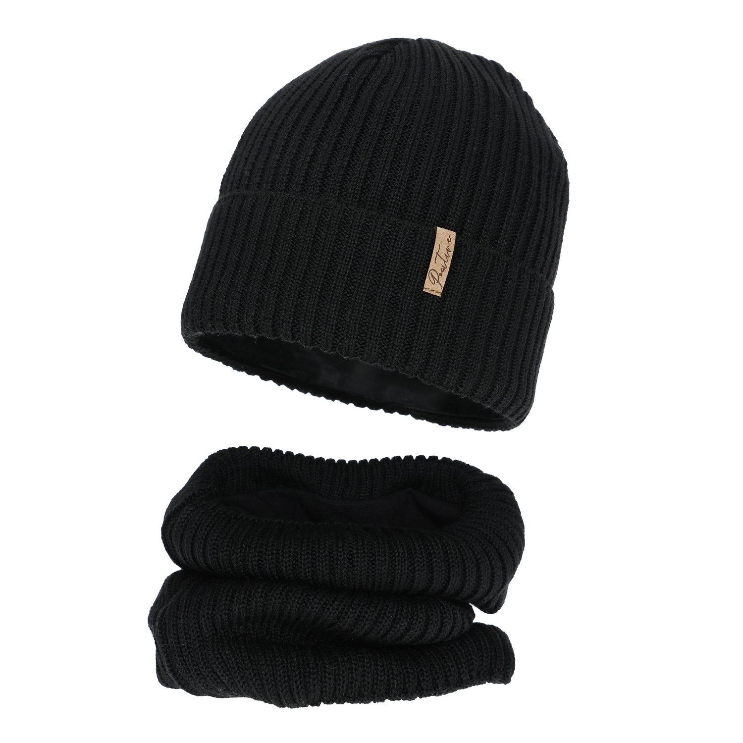 Komplet zimní dívčí: čiapka a tunel, čierny, s merino vlnou, Odette