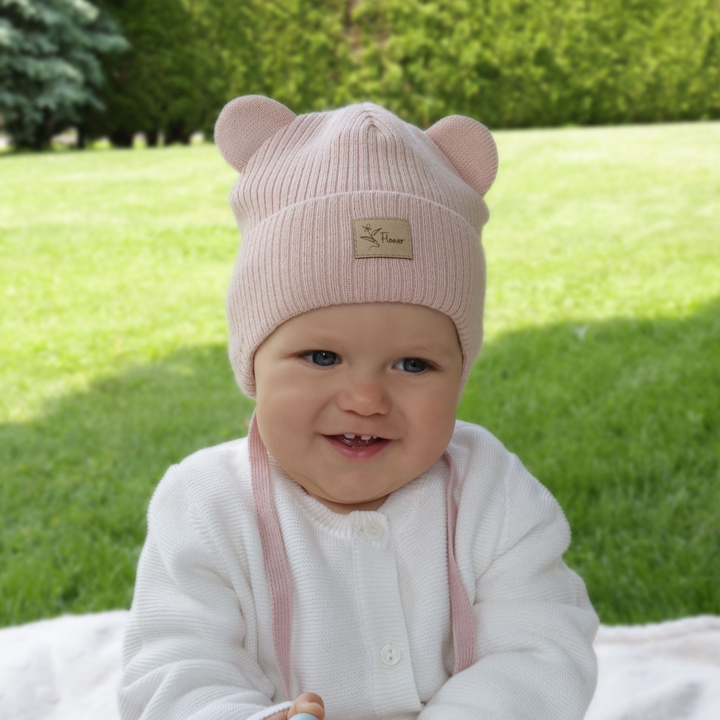 Dívčí podzimní/jarní čiapka, ružová, zaväzovacia, Djona