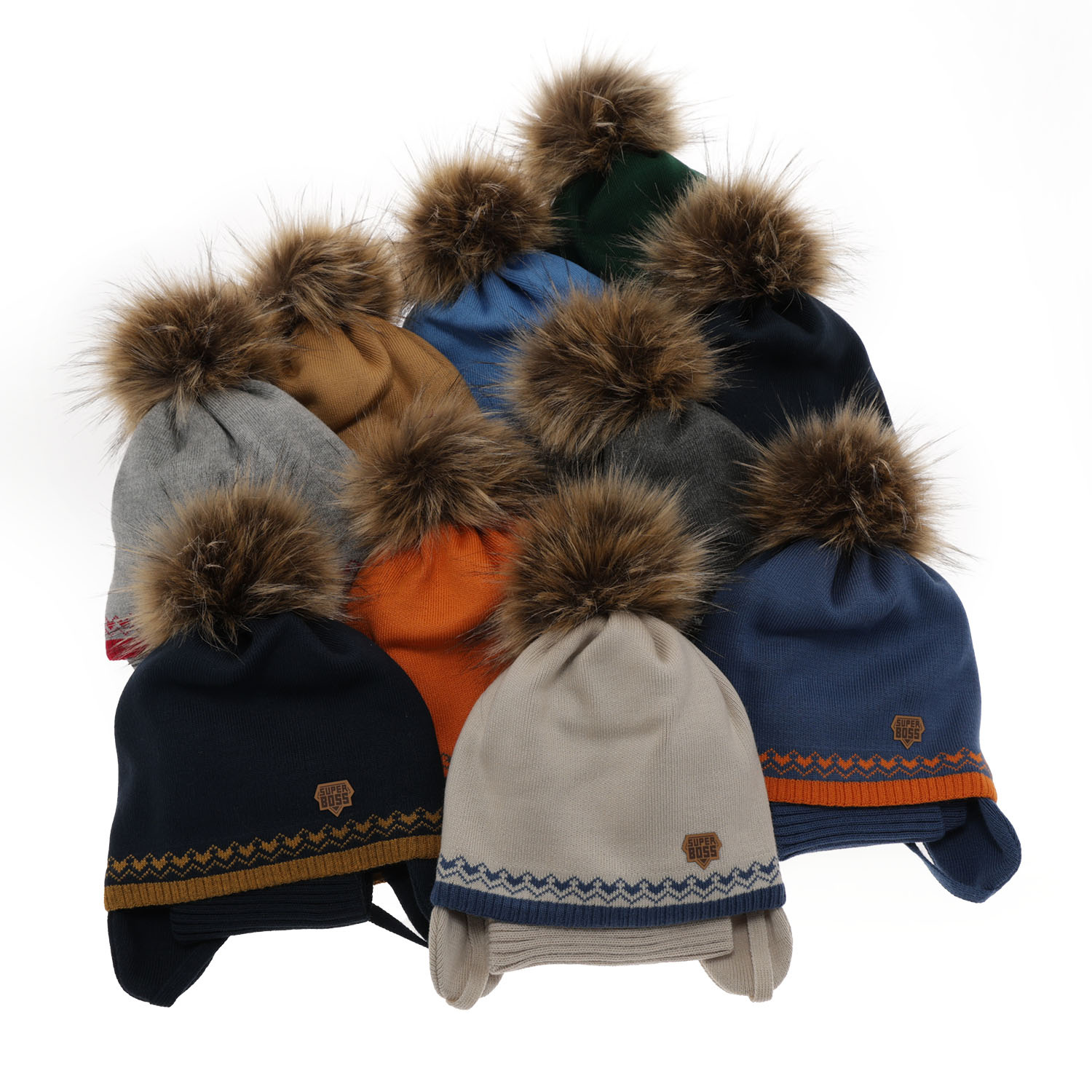 Kompletná zimná detská sada: čiapka a šál camel s bambuľou Elpis