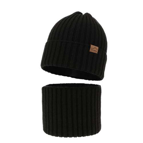 Komplet zimný chlapčenský: čiapka a tunel černý merino vlna Karmin