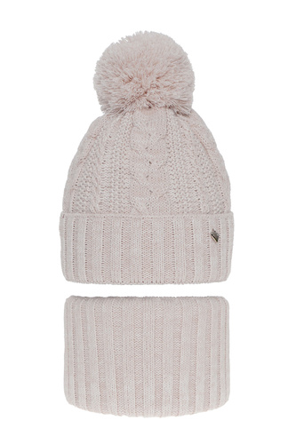 Zimná dievčenská súprava: čiapka a tunel ružový s bambulou Maroko