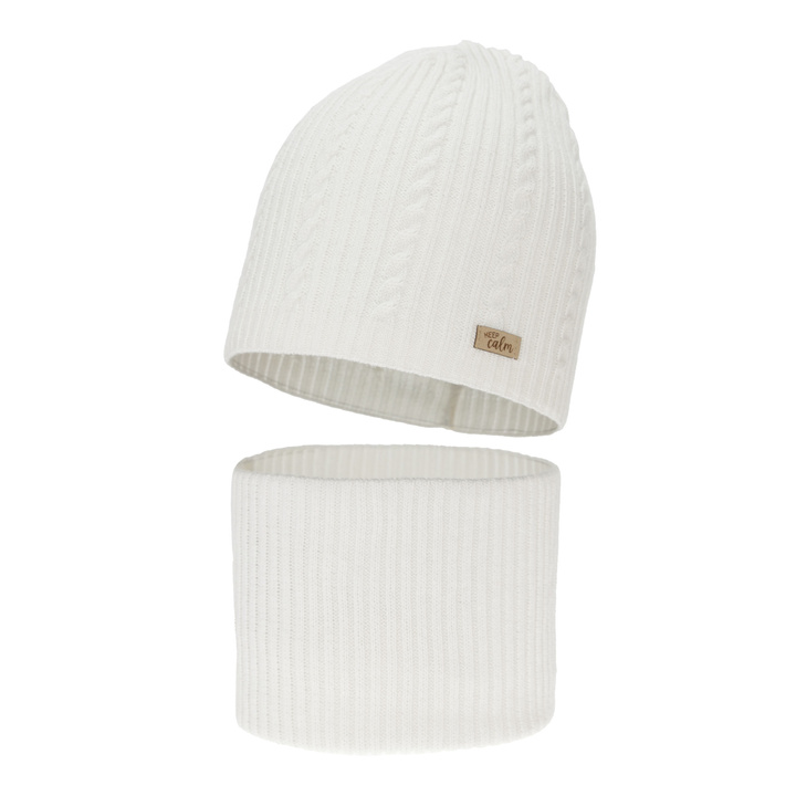 Komplet podzimní, jarní dívčí: čiapka a tunel, krémový, s bavlnou, Ordesa