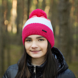 Dievčenská zimná čiapka modrá s bambulou Naruto