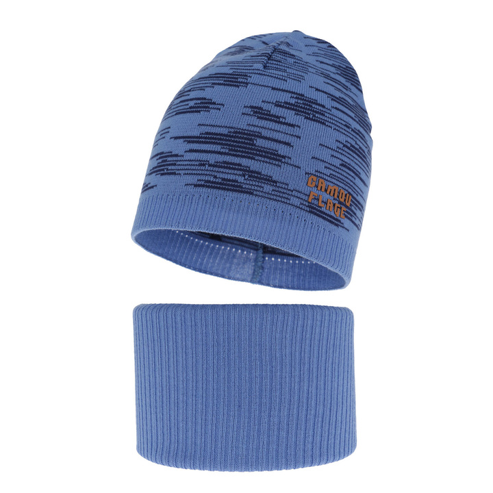 Jesenný/jarný chlapčenský set: čiapka a tunel, s bavlnou, modrý Carter