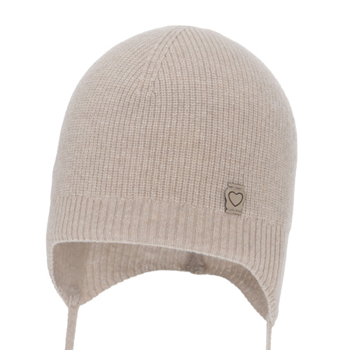 Dívčí podzimní/jarní čiapka, béžová, merino vlna s kašmírom, zaväzovacia, Orida