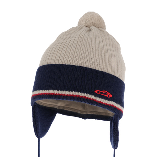 Jesenná/jarná chlapčenská čiapka béžová s bambulí Jacob