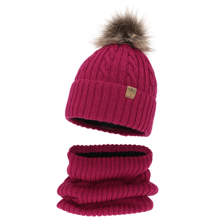 Zimná dievčenská súprava: čiapka a tunel amarant merino vlna Aprilia