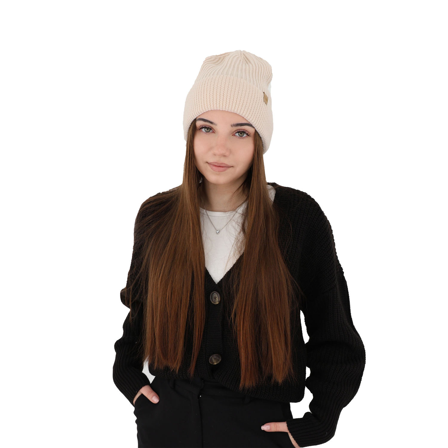 Dámská zimní čepice béžová 100% extra fine merino vlněná Isla