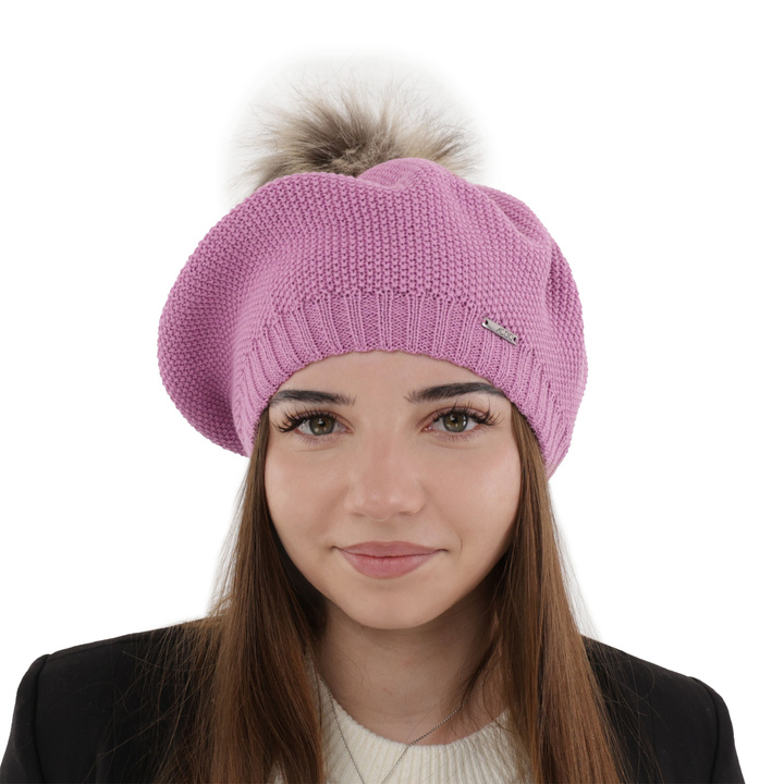 Dámska zimná baretka fialová merino vlnená Bonnie