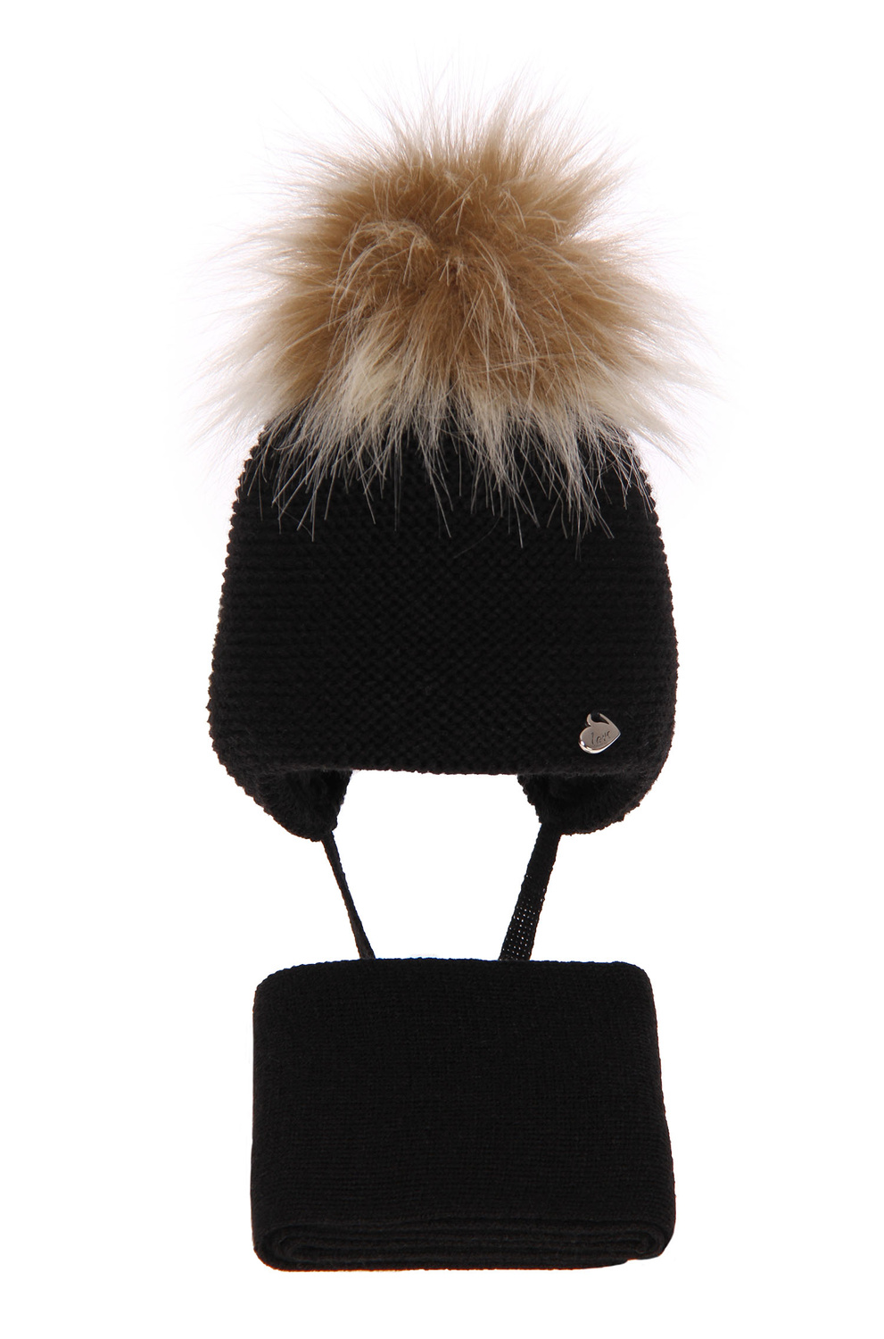 Dievčenská zimná súprava: čiapka a šál čierna s bambulou Aimi