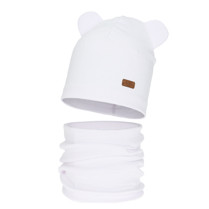 Komplet podzimní, jarní dívčí: čiapka a tunel, bavlnený, biely Georgea