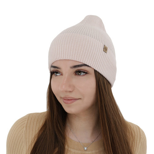 Dámská podzimní, zimní čiapka, svetloružová, s merino vlnou s kašmírom, Alineta