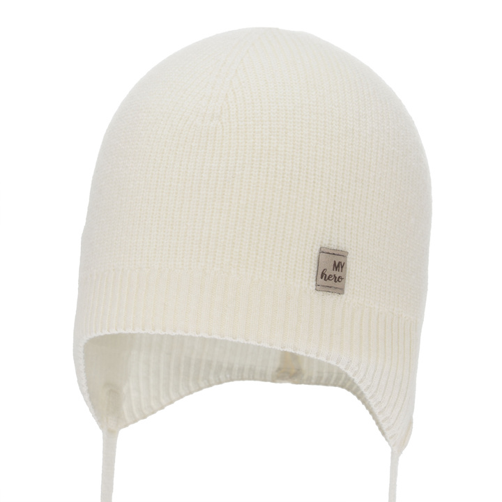 Chlapecká podzimní/jarní čiapka, krémová, merino vlna s kašmírom, zaväzovacia, Tono