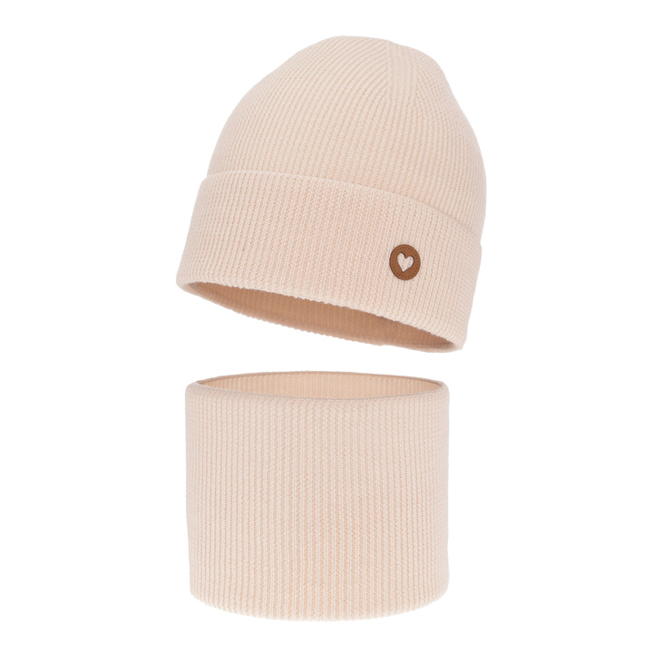 Jesenný/jarný dievčenský set: čiapka a tunel růžový 100% lână merino extra fină Brook