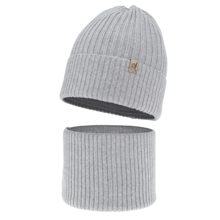 Komplet zimnej dívčí: čepice a tunel, šedý, 100% merino vlna, Patricia