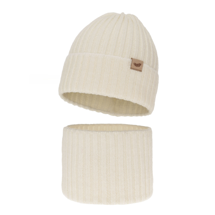 Komplet zimnej dívčej: čiapka a tunel krémový s merino vlnou Karmina