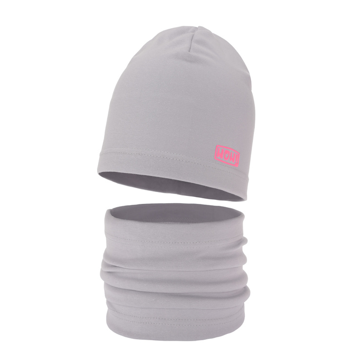 Jesenný/jarný dievčenský bavlnený set: čiapka a tunel šedý Friza