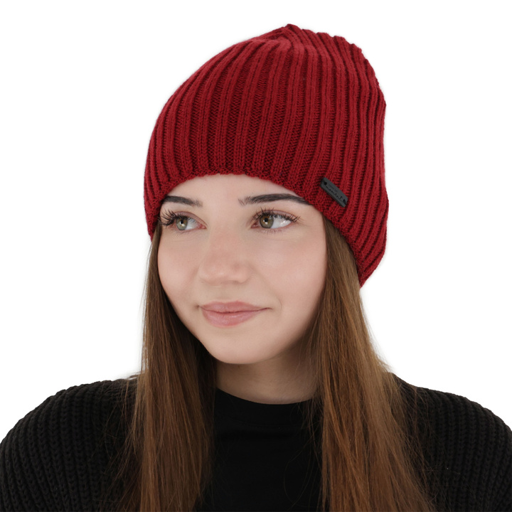 Dámská zimná čiapka, bordová, s merino vlnou, Soletta