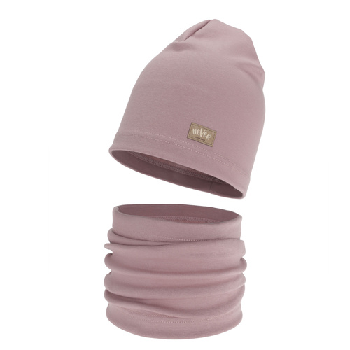 Komplet podzimní, jarní dívčí: čiapka a tunel, ružový, bavlnený, Torila