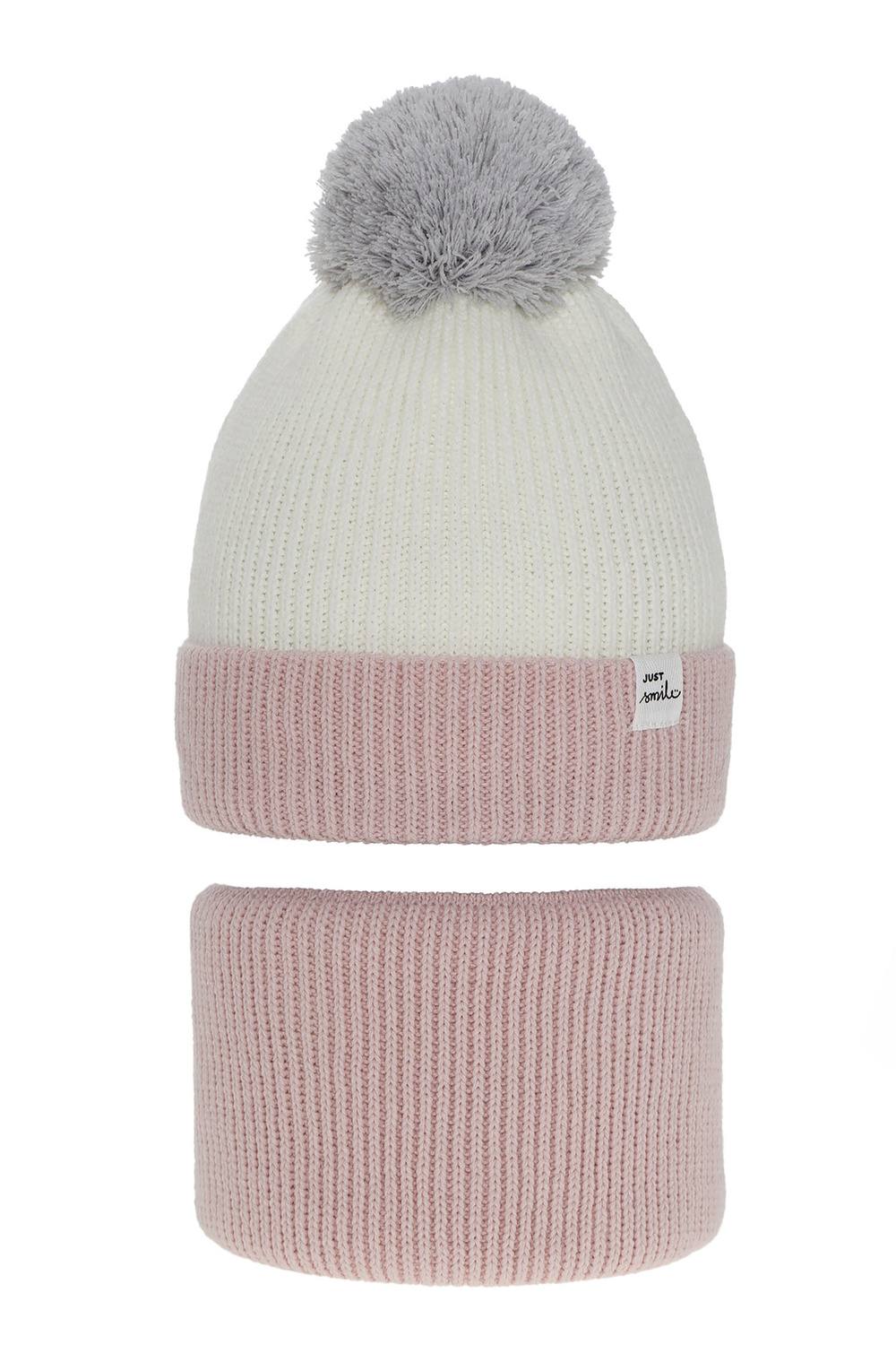 Zimný dievčenský set: čiapka a tunel ružový s bambulou Rosalin