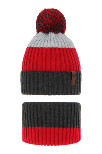 Zimná súprava pre chlapcov: čiapka a tunel sivá s bambulou Karson