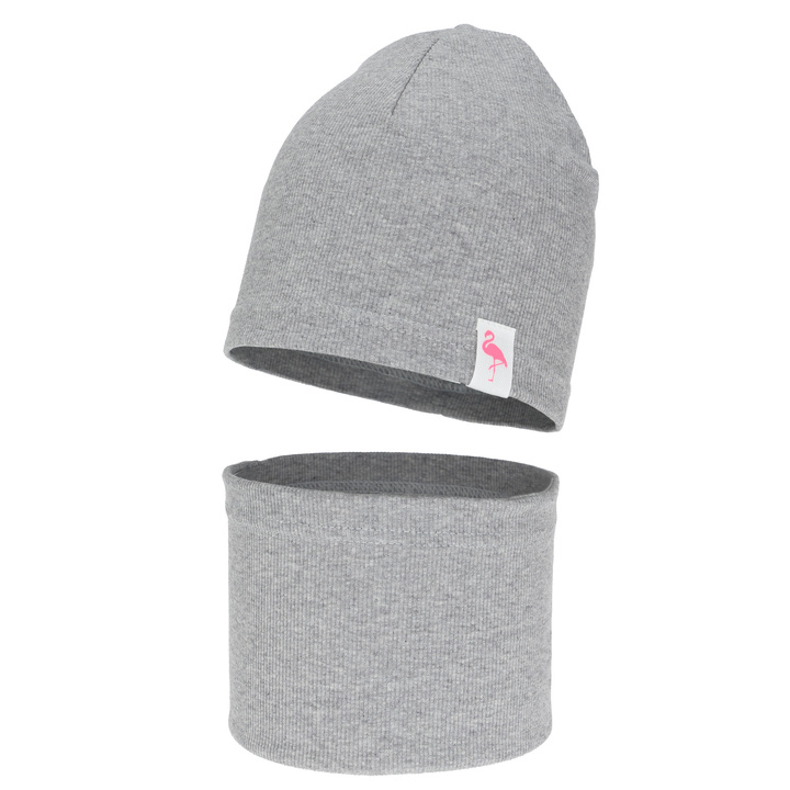 Jesenný/jarný dievčenský bavlnený set: čiapka a tunel, šedý, Rumilla