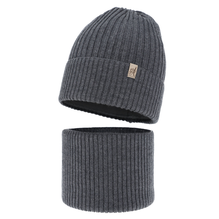 Komplet zimnej dívčí: čepice a tunel, šedý, 100% merino vlna, Patricia