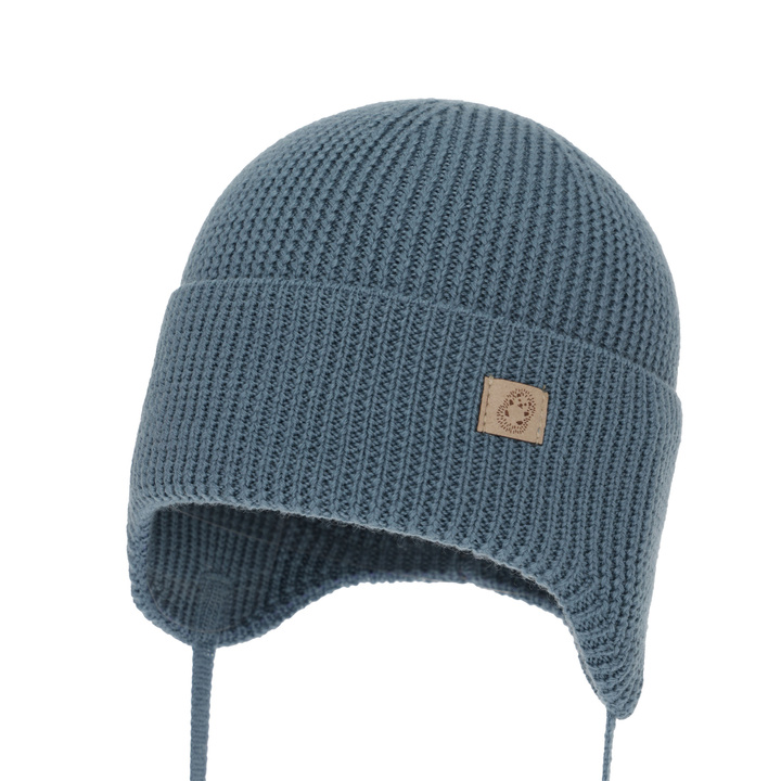 Chlapecká zimní/ podzimní/ jarná čiapka, 100% merino vlnená, zaväzovacia, modrá, Bakadi
