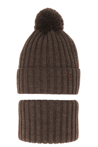 Zimný set pre chlapcov: čiapka a tunel hnedý s bambulou Wiliam