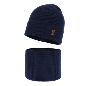 Chlapčenská čiapka a komín, jesenný/jarný set tmavě modrý 100% vlna extra jemná merino Bruce