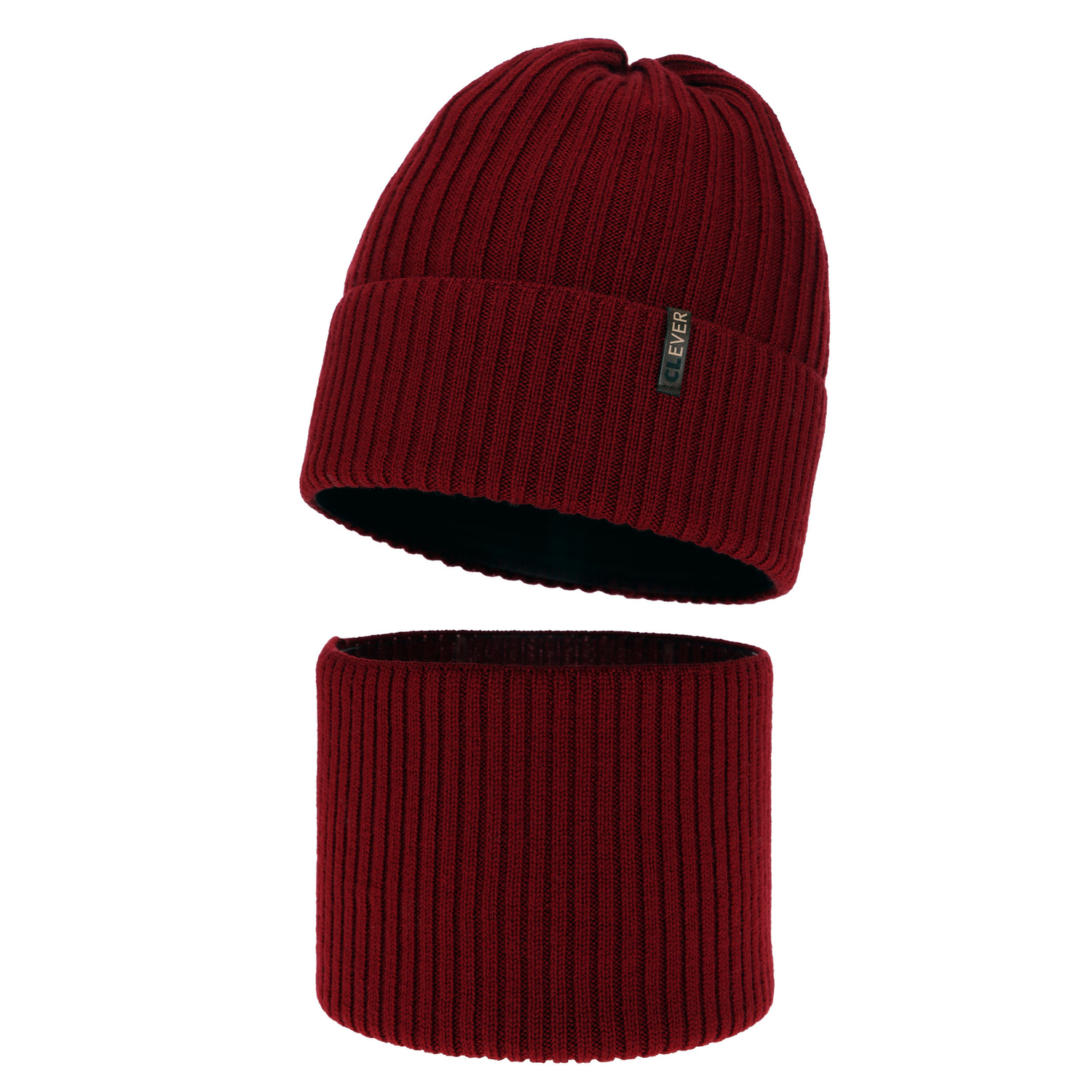 Komplet zimný chlapčenský: čiapka a šál, bordó, 100% merino vlna Gizmo