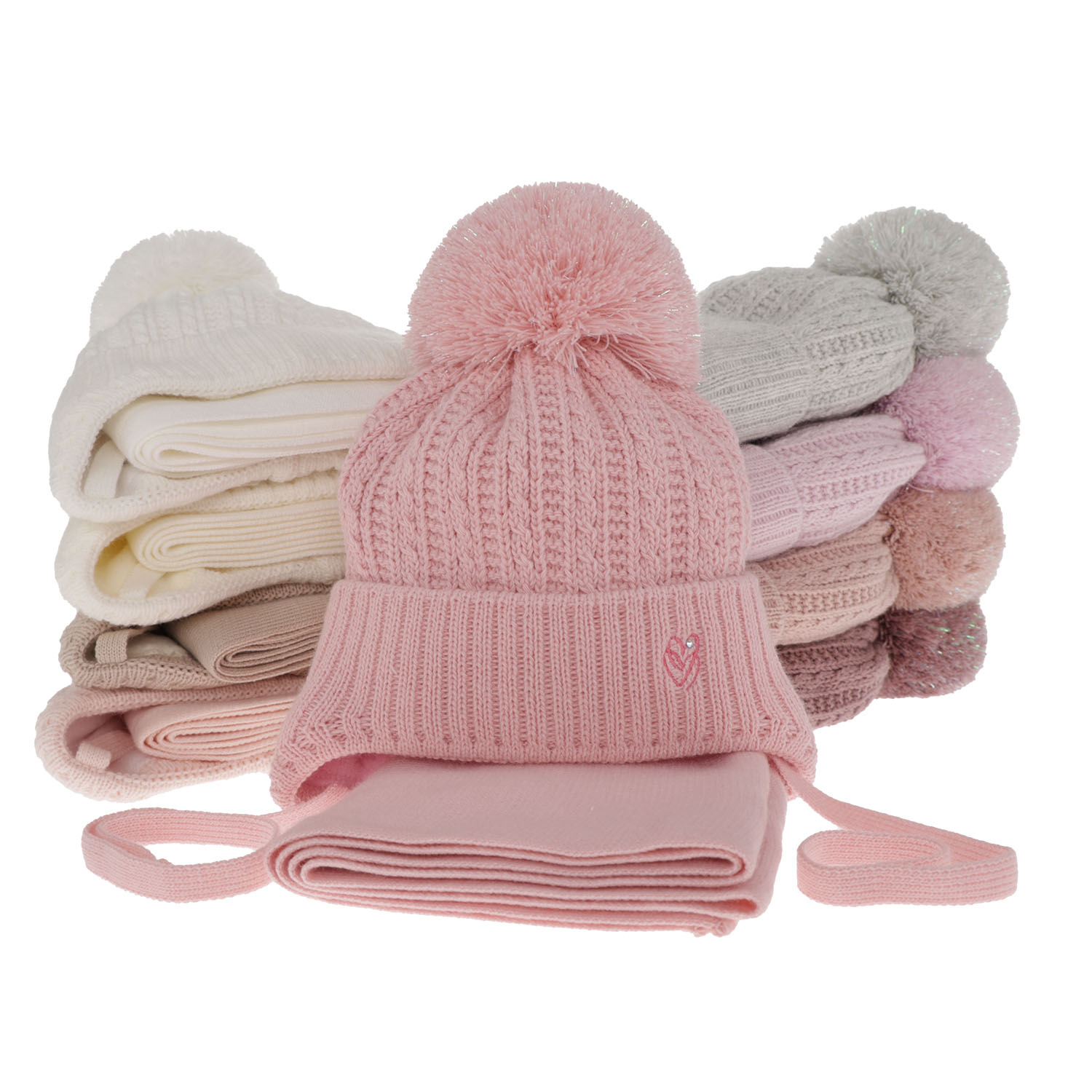 Set de iarnă pentru fete: căciulă și fular bílý cu pompon Marisa