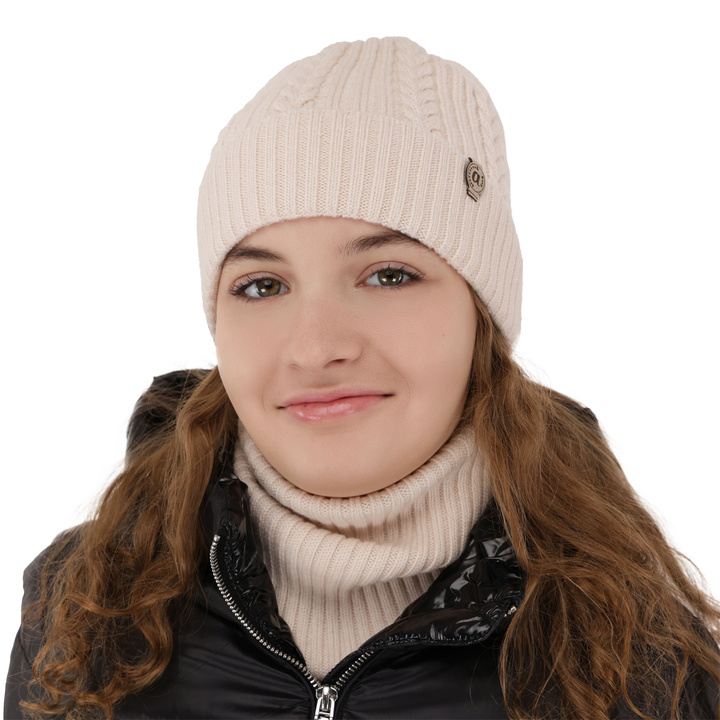 Komplet zimnej dívčí: čepice a tunel růžový 100% extra fine merino vlna Jenny