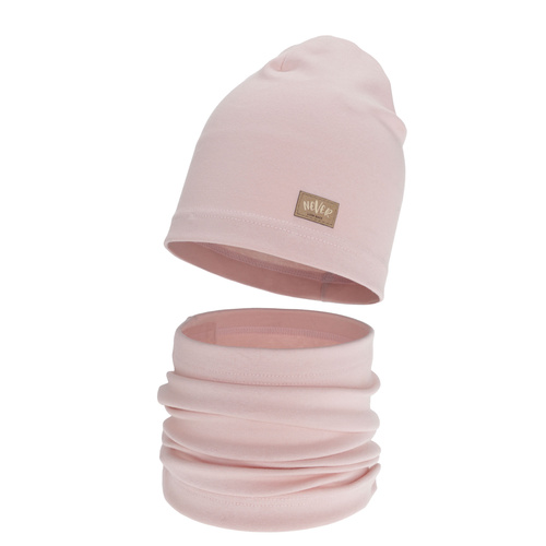 Komplet podzimní, jarní dívčí: čiapka a tunel, ružový, bavlnený, Torila