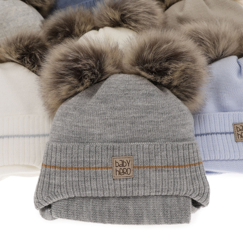 Komplet zimní chlapecký: čepice a šála šedý se dvěma bambulemi Melon