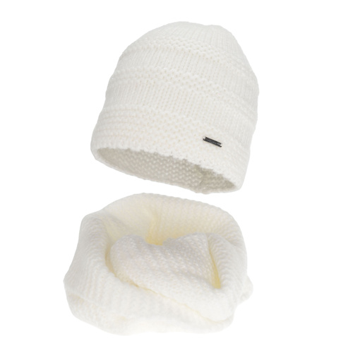 Komplet zimní dámský: čiapka a tunel, krémový, s merino vlnou, Driva