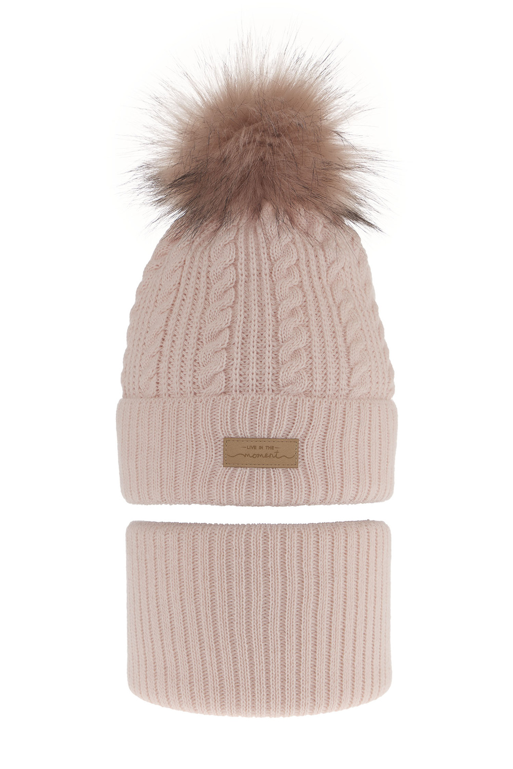 Zimná dievčenská súprava: čiapka a tunel růžový s bambulou Alika