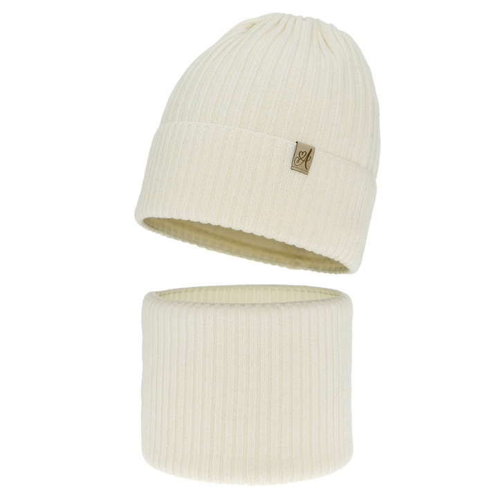 Komplet zimnej dívčí: čepice a tunel, krémový, 100% merino vlna, Patricia