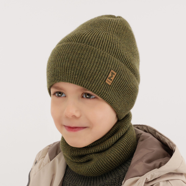 Chlapčenská čiapka a komín, jesenný/jarný set camel 100% vlna extra jemná merino Bruce
