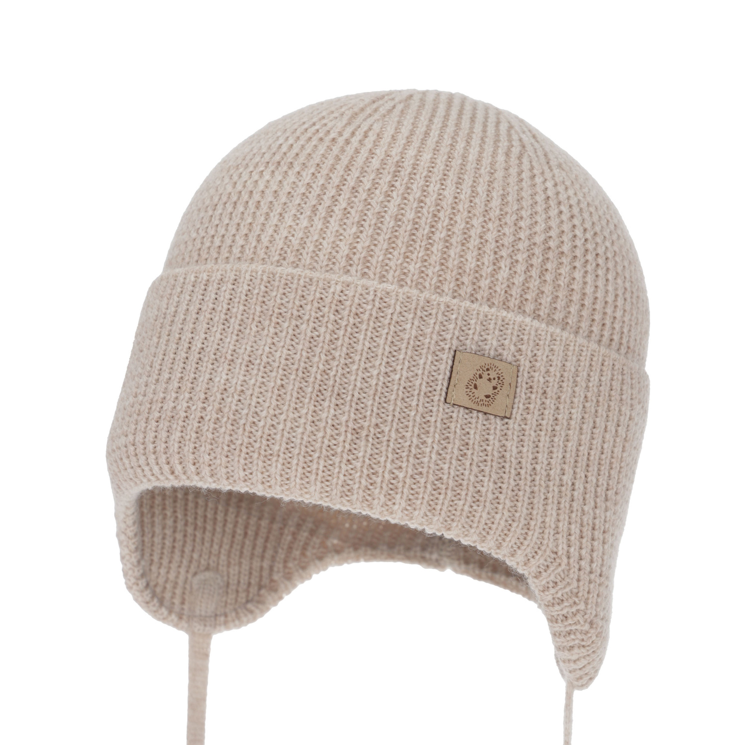 Chlapecká zimní, jesenná, jarná čiapka, jasnobeżová, 100% merino vlnená, zaväzovacia, Bakadi