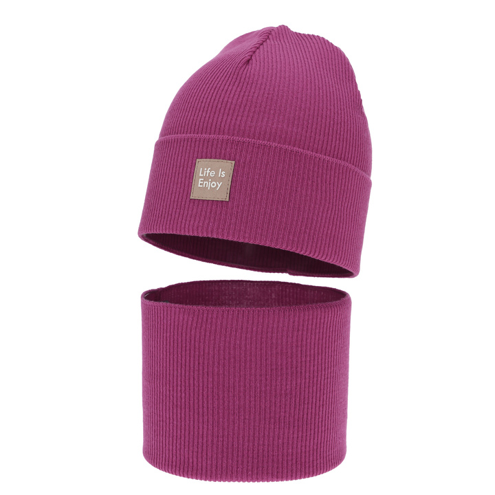 Komplet podzimní, jarní dívčí: čiapka a tunel, s bavlnou, amarantový, Zola