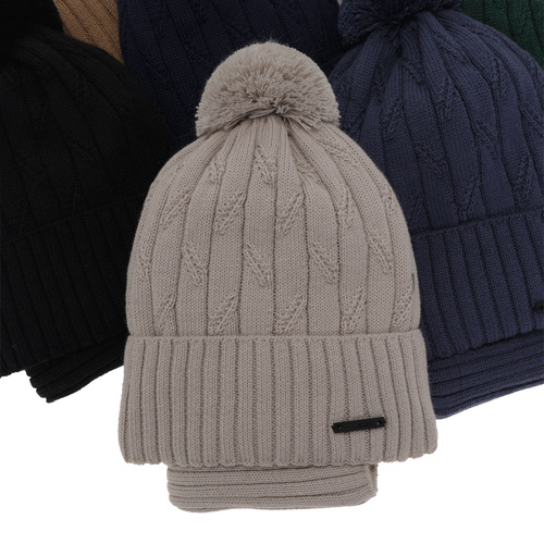 Kompletná zimná detská sada: čiapka a šál šedý s bambuľou merino vlna Talar