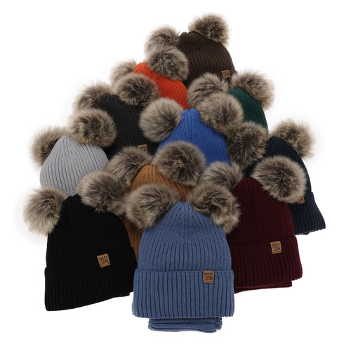 Kompletná zimná detská sada: bordó čiapka a šál s dvoma mašľami Oxford