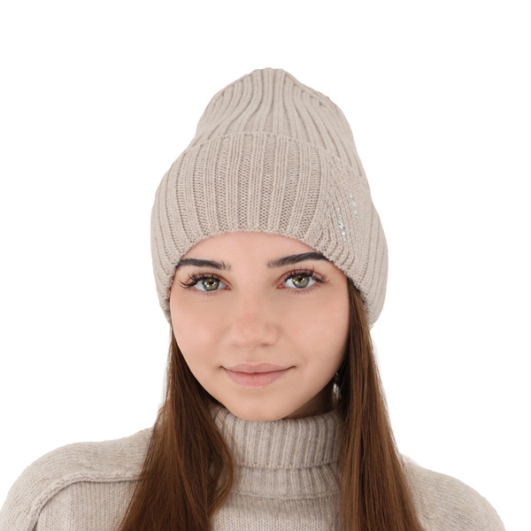 Dámská zimní čepice béžová 100% extra fine merino vlněná Ariga