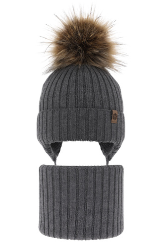 Komplet zimný chlapčenský: čiapka a tunel šedý 100% extra fine merino vlna Juno