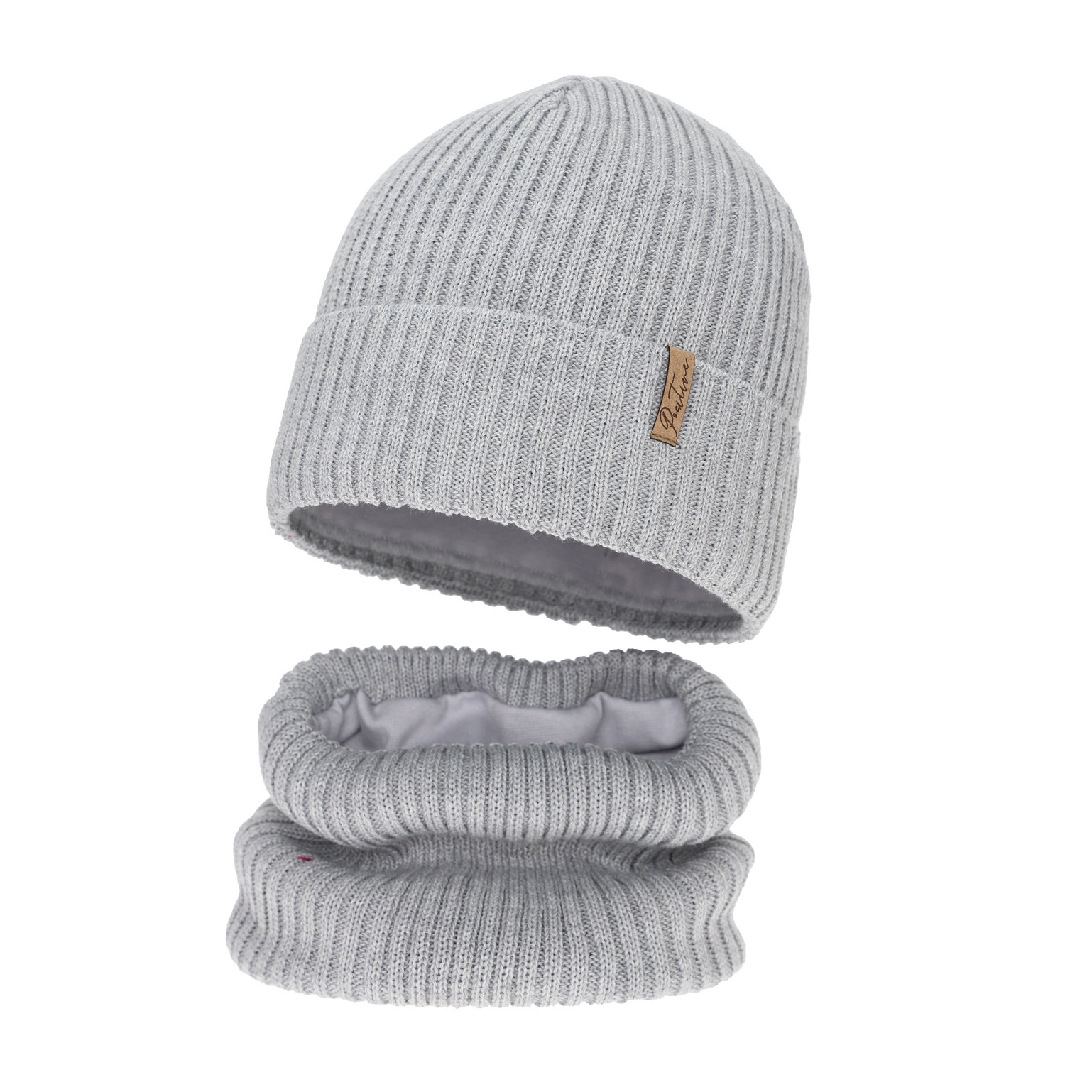 Komplet zimní dívčí: čiapka a tunel, šedý, podšitý fleecom, s merino vlnou, Odette