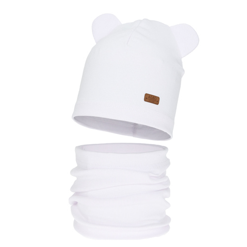 Komplet podzimní, jarní dívčí: čiapka a tunel, bavlnený, biely Georgea