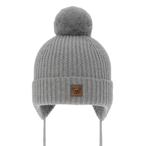 Chlapecká zimná čiapka šedá 100% extra jemná merino vlnená, podšitá vlneným flísom Tacco