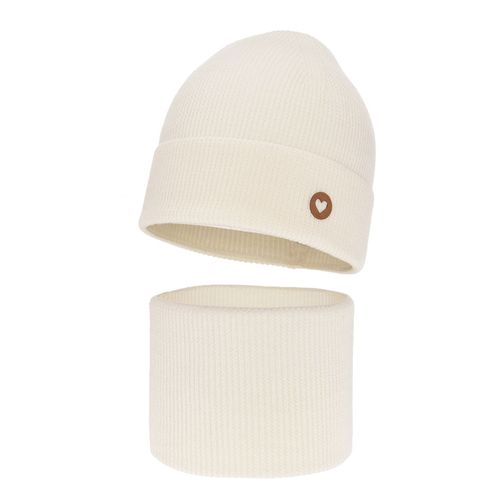 Jesenný/jarný dievčenský set: čiapka a tunel krémový 100% lână merino extra fină Brook